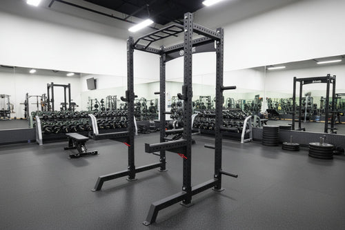 Commercial Squat Rack w/ Safety Bars, J-Hooks & Weight Storage (New)