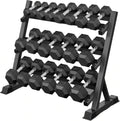 9 Pair Iron and Rubber-Coated Dumbbell Set (450 lbs), 5-45 lbs Hand-Held Free Weights for Strength Training, Hexagonal Rubber Weights with Vertical Storage Rack, Fitness Home Gym Equipment