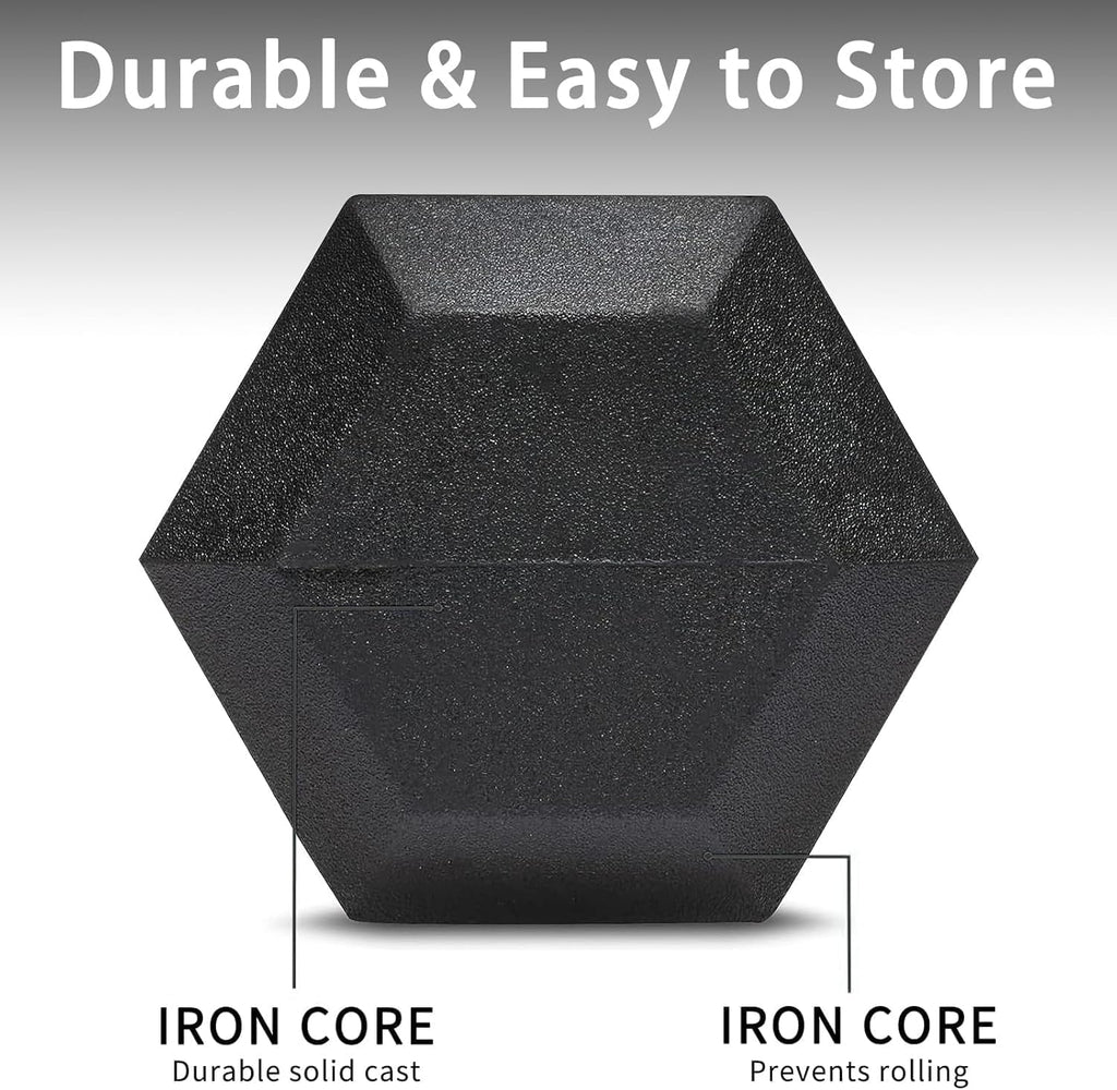 9 Pair Iron and Rubber-Coated Dumbbell Set (450 lbs), 5-45 lbs Hand-Held Free Weights for Strength Training, Hexagonal Rubber Weights with Vertical Storage Rack, Fitness Home Gym Equipment